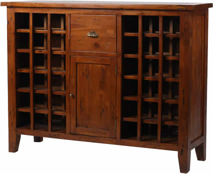 Salvaged Wood 1-Drawer 1-Door Wine Rack
