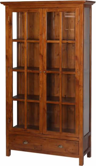 Salvaged Wood 2 - Clear Glass Door 1 - Drawer Cabinet