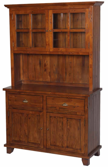 Reclaimed Wood 2 Door 2 Drawer Buffet and Hutch with clear glass